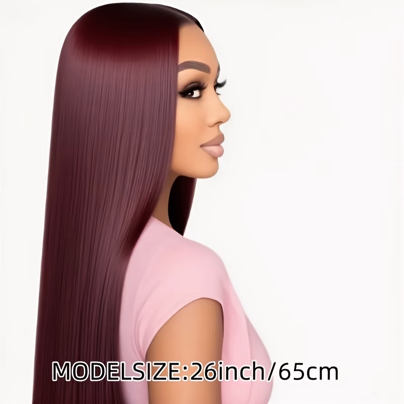  Burgundy Long Straight Synthetic Wig