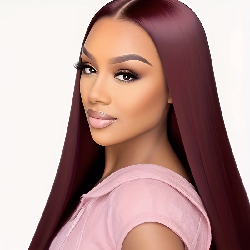  Burgundy Long Straight Synthetic Wig 2