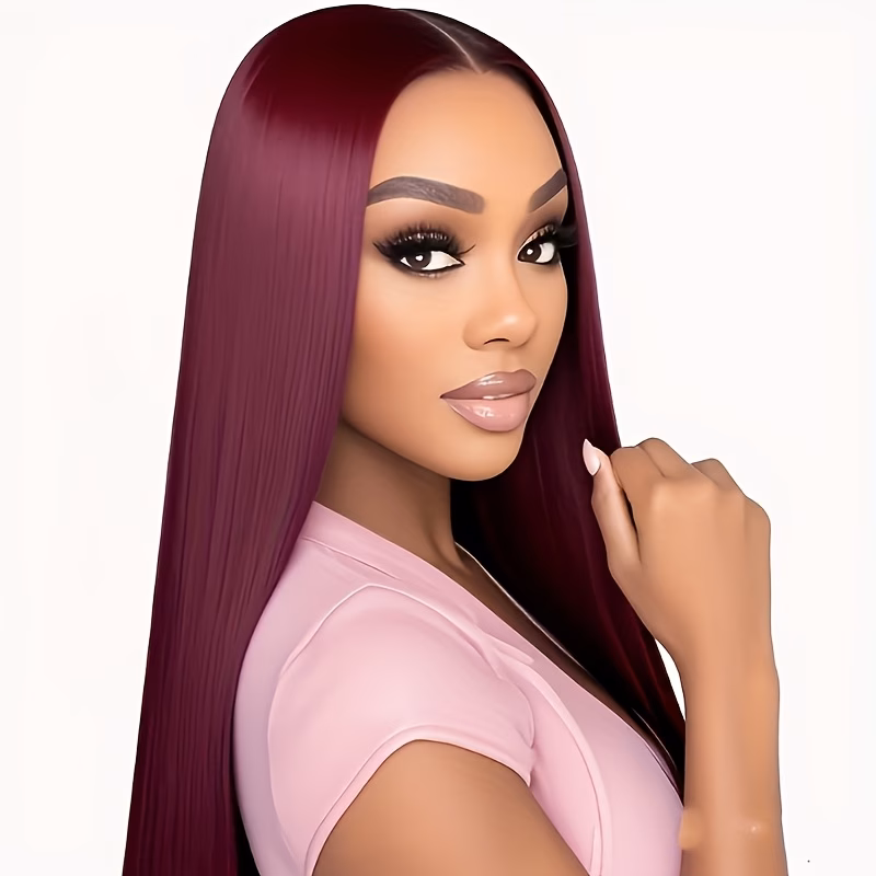  Burgundy Long Straight Synthetic Wig 5