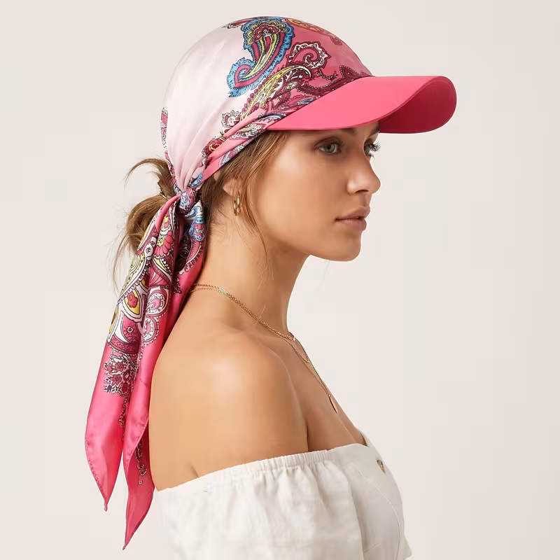 Women's Bandana Visor Self-Tie Headscarf Hat with Brim Summer Beach Tie-Back Cap