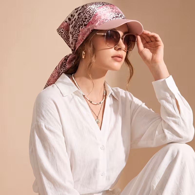 Women's Bandana Visor Self-Tie Headscarf Hat with Brim Summer Beach Tie-Back Cap 5