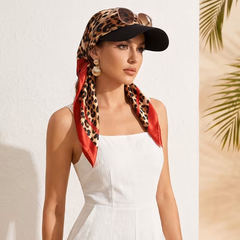 Women's Bandana Visor Self-Tie Headscarf Hat with Brim Summer Beach Tie-Back Cap 9