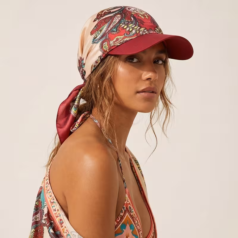 Women's Bandana Visor Self-Tie Headscarf Hat with Brim Summer Beach Tie-Back Cap 10