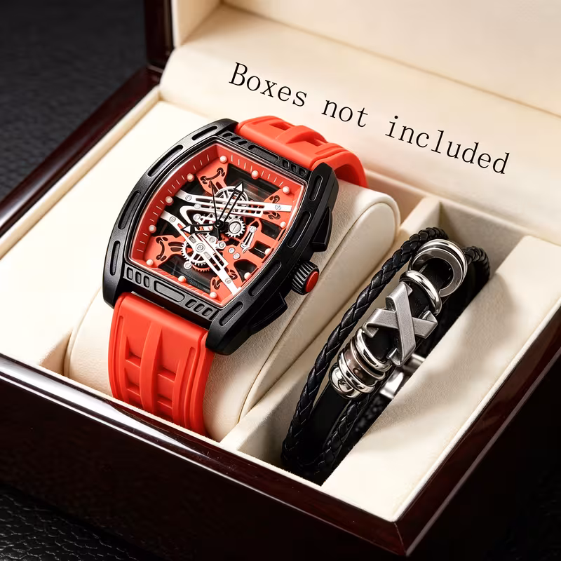 2pcs Men'S Trendy Business Mechanical Style Quartz Watches 5