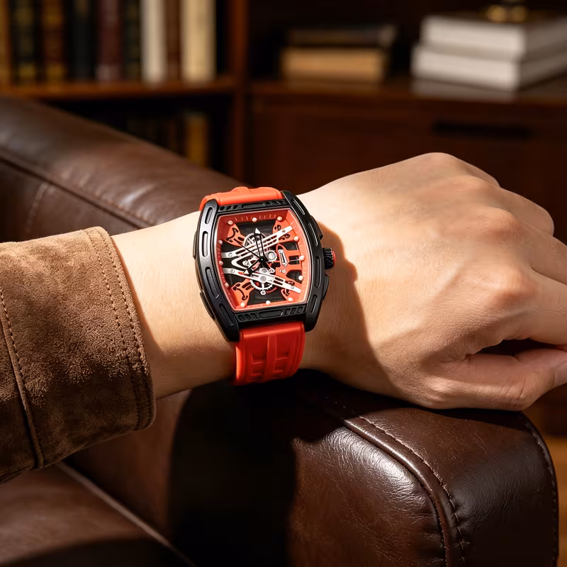 2pcs Men'S Trendy Business Mechanical Style Quartz Watches 8