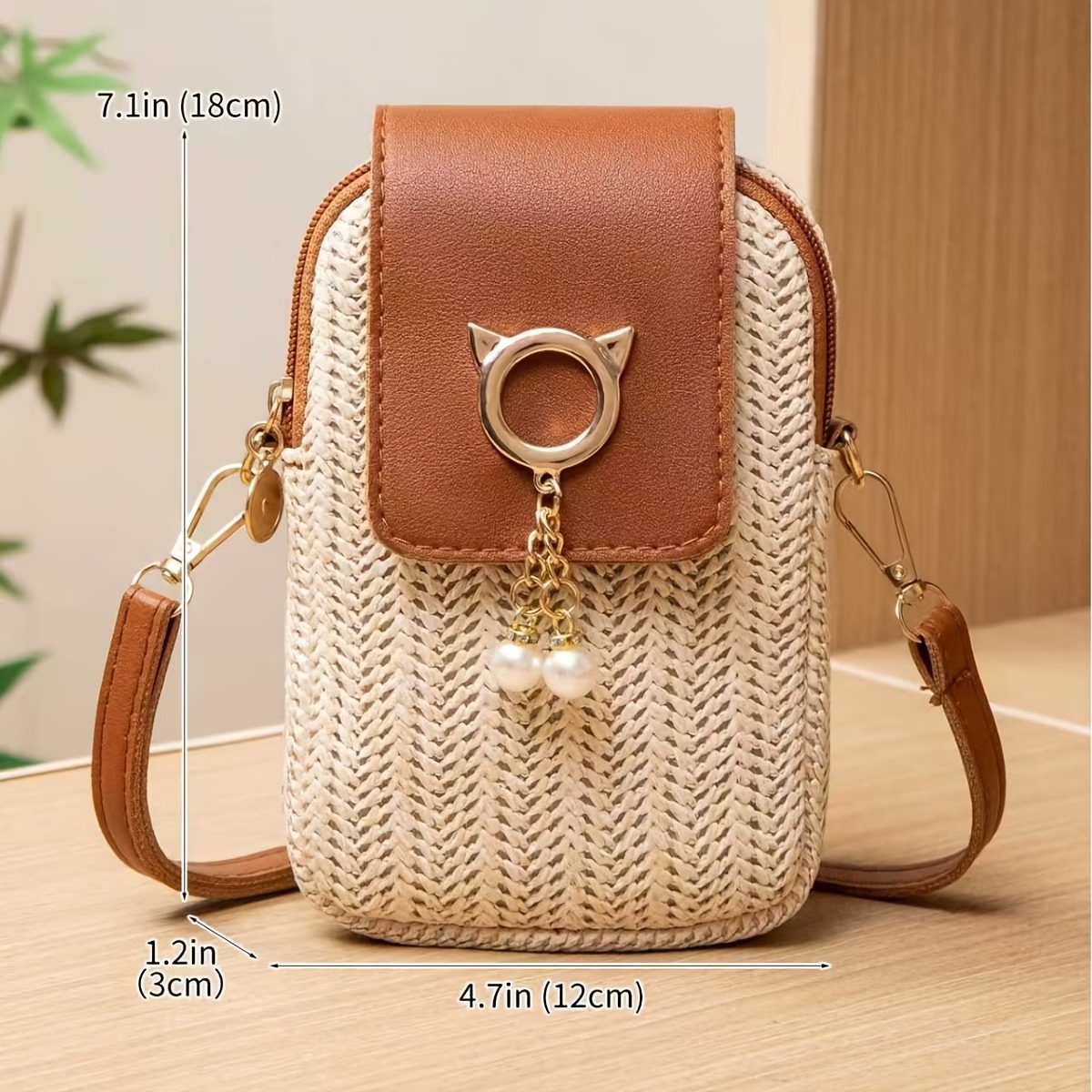 Vacation-style Straw Woven Tassel Phone Pouch  4