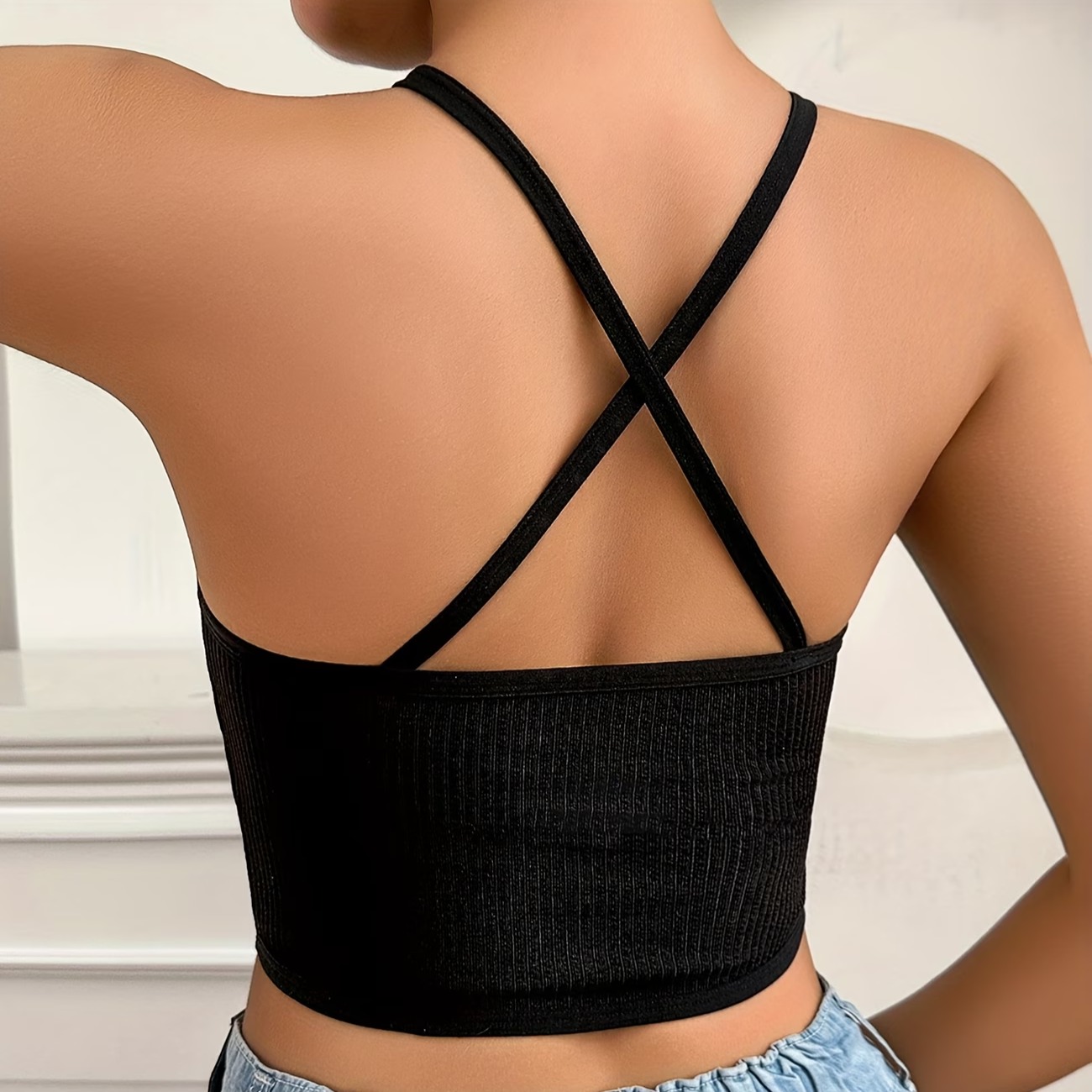 Hot Foil Diamond Grid Patch Sheer Sexy Alluring Velvet Mesh Ribbed Lingerie Bra Cross Back Wireless Women'S Bra 2