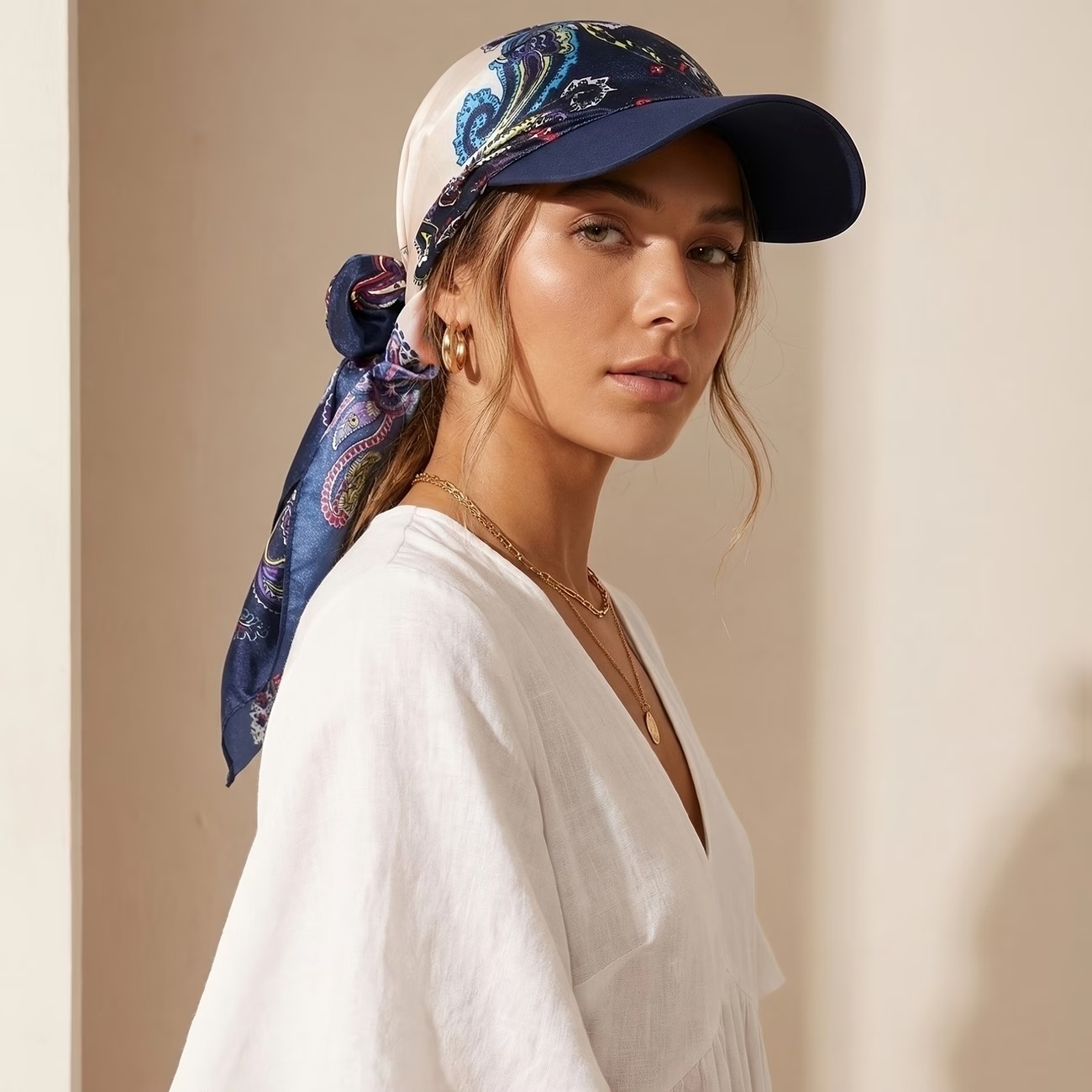 Women's Headscarf Hat with Self-Tie Brim, Scarf Hat for Beach Vacations, Hat, Chemotherapy Cap 6