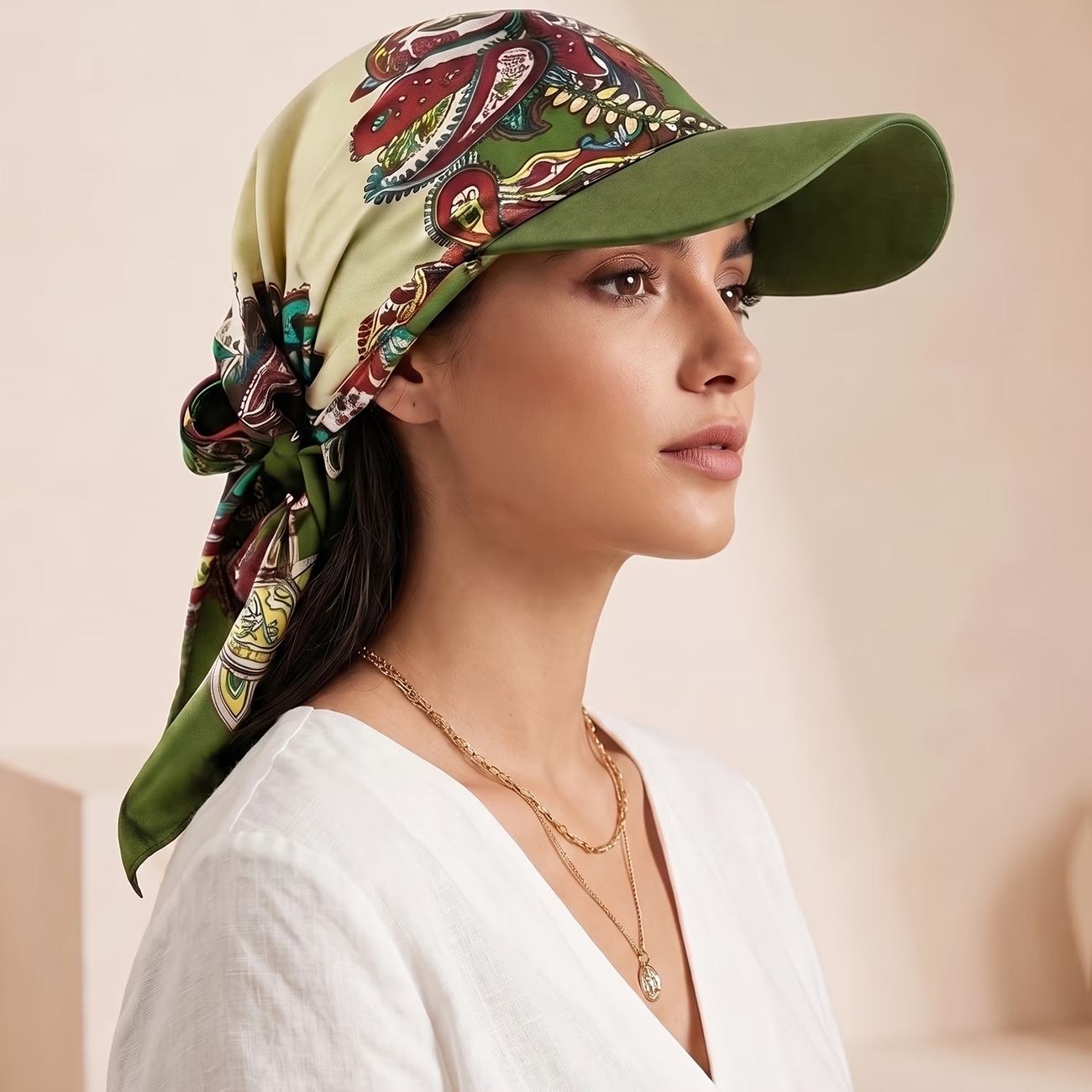 Women's Headscarf Hat with Self-Tie Brim, Scarf Hat for Beach Vacations, Hat, Chemotherapy Cap 9