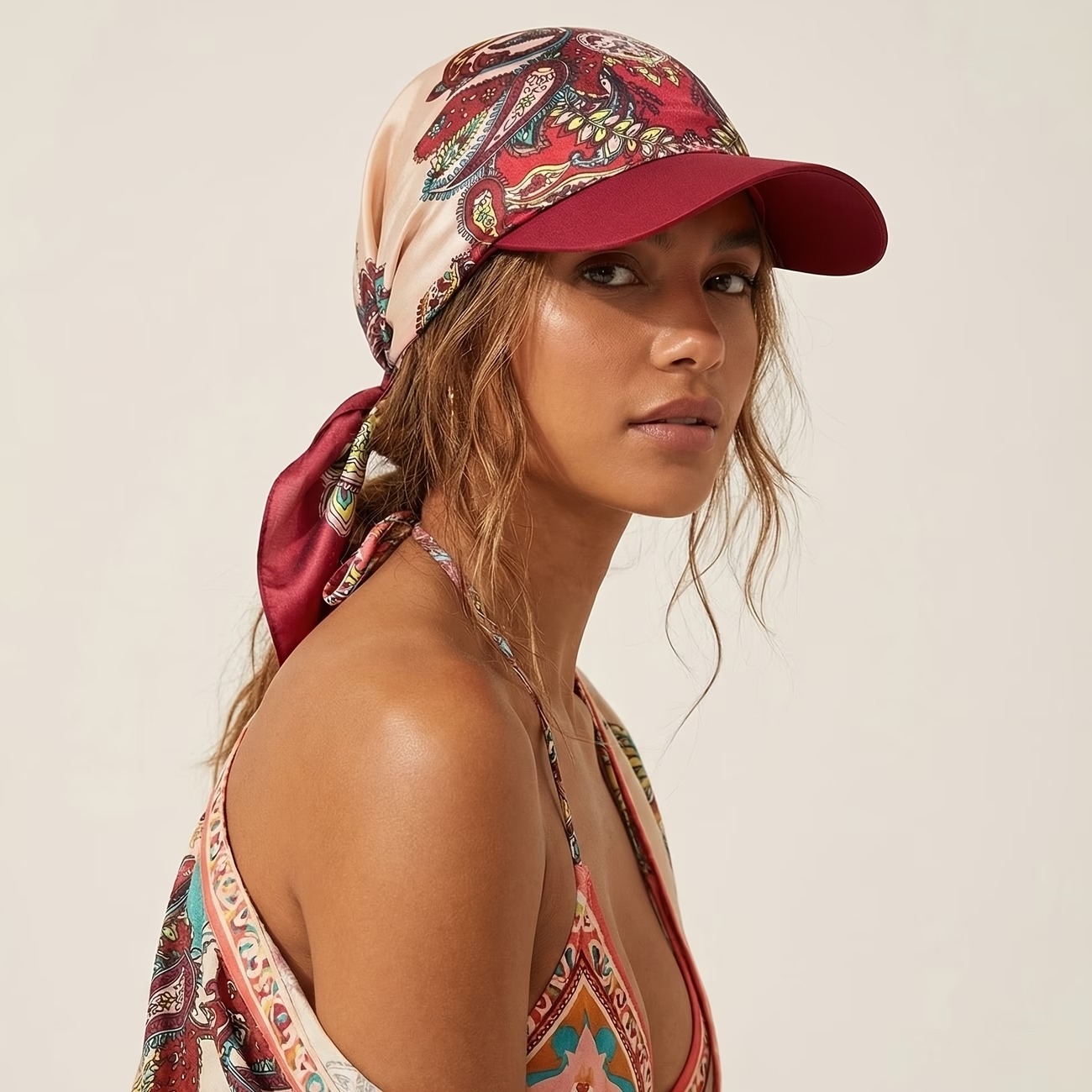 Women's Headscarf Hat with Self-Tie Brim, Scarf Hat for Beach Vacations, Hat, Chemotherapy Cap 11