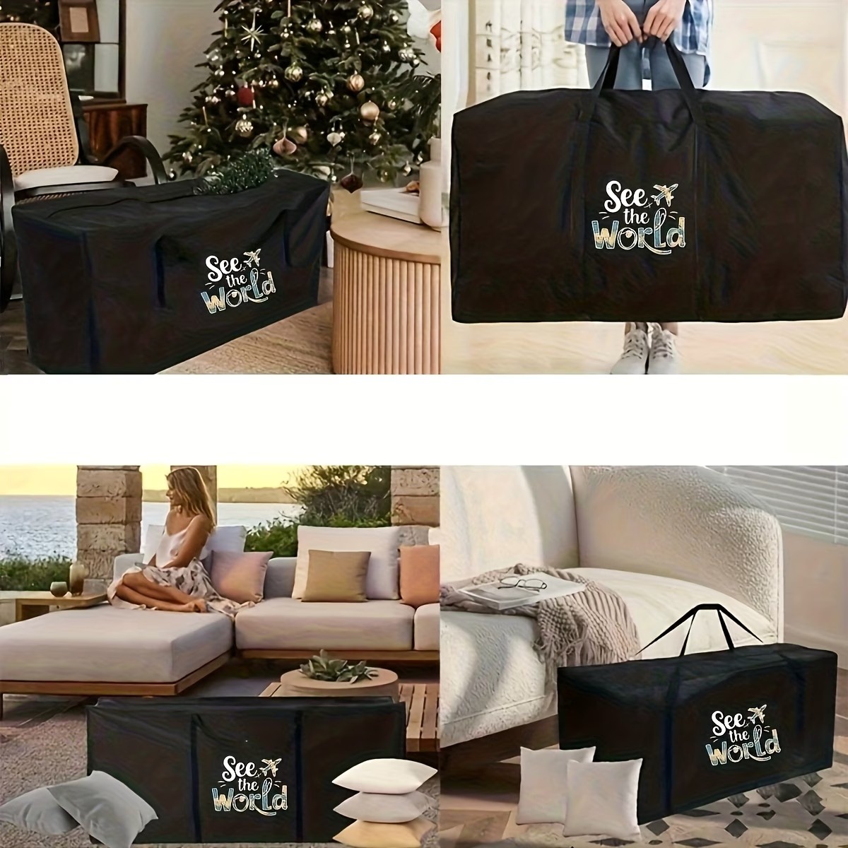 1pc Foldable Travel Bag, Extra Large Moving Bag with Heavy-Duty Zipper and Handles  4