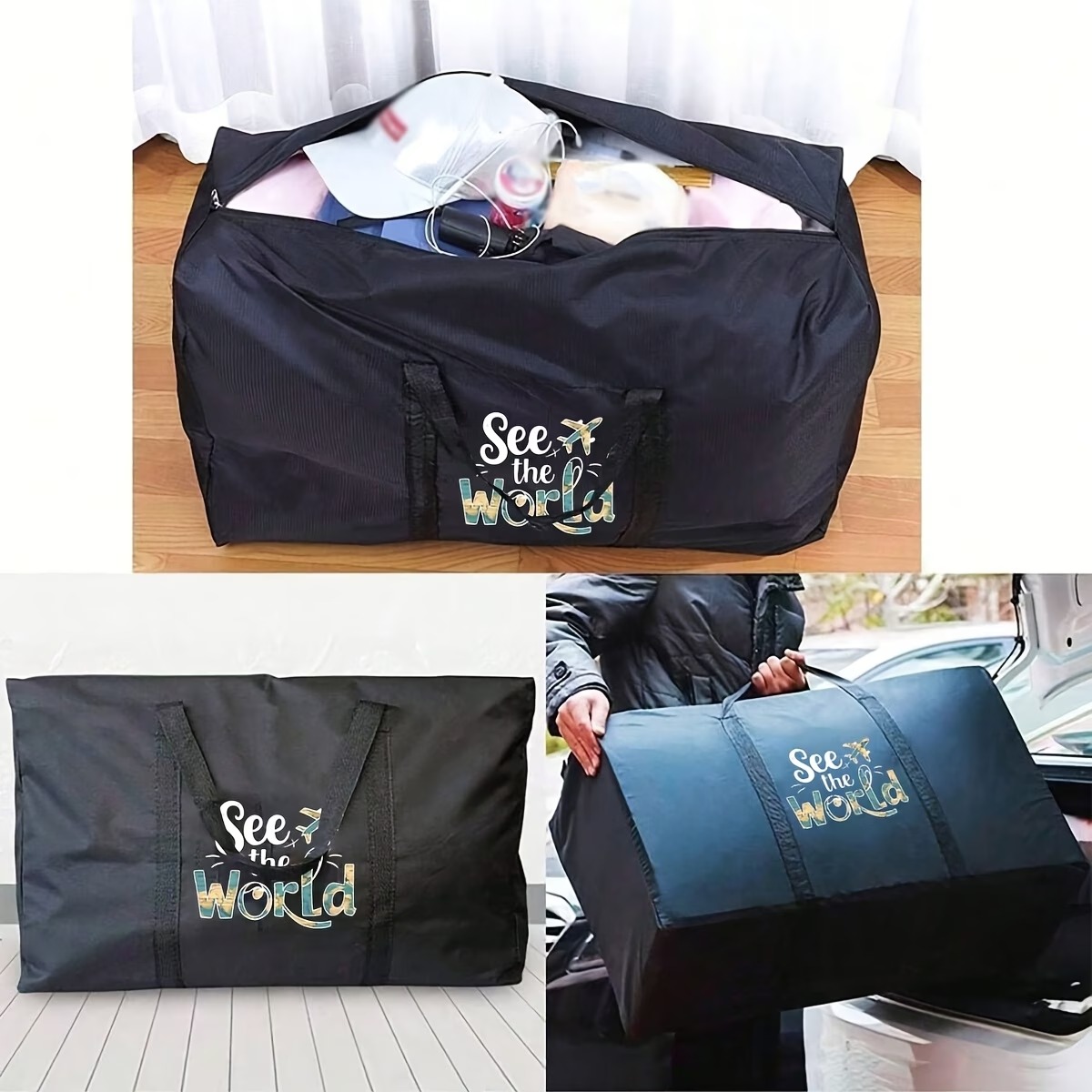 1pc Foldable Travel Bag, Extra Large Moving Bag with Heavy-Duty Zipper and Handles  6