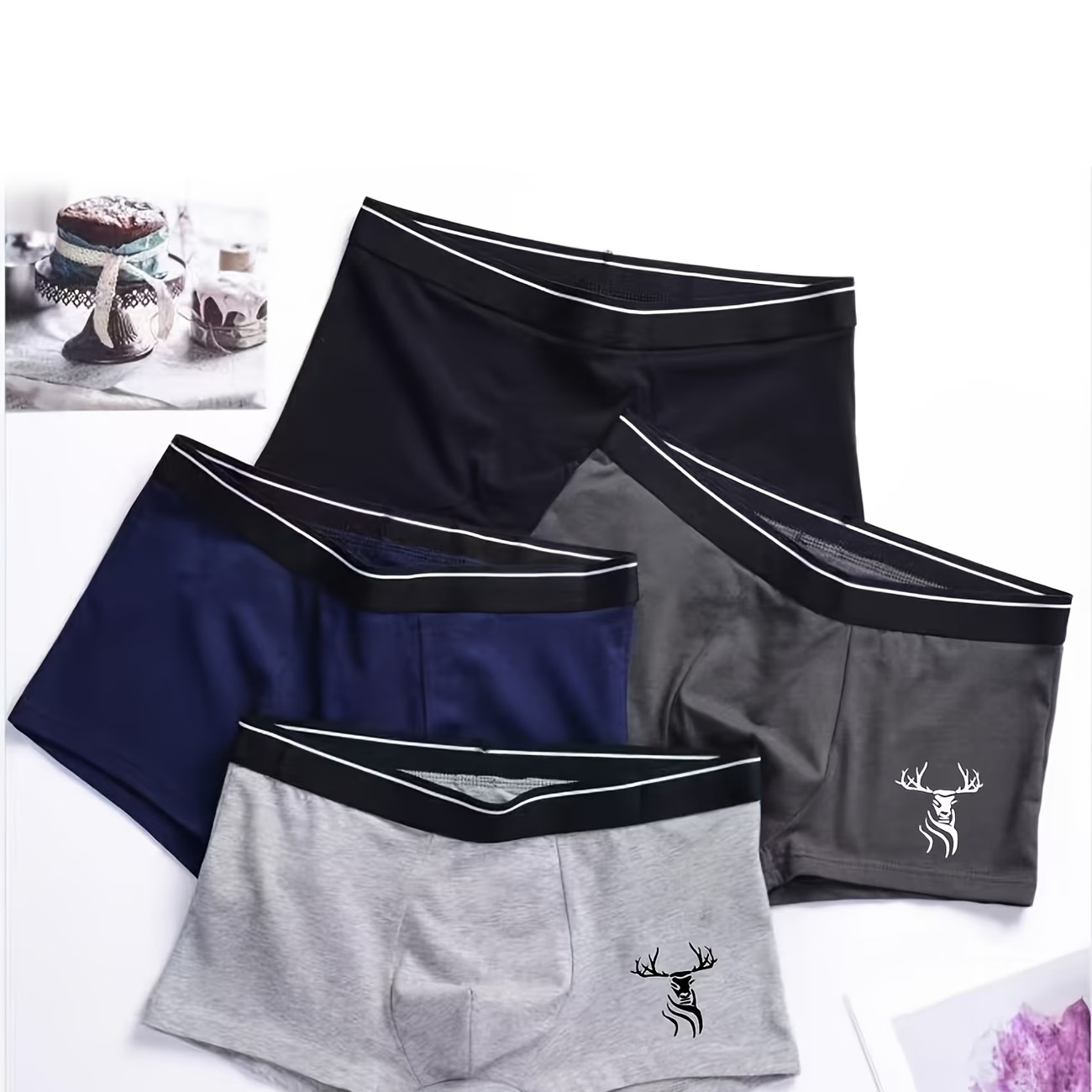4-Pack Men'S Deer Head Print Boxer Briefs 3