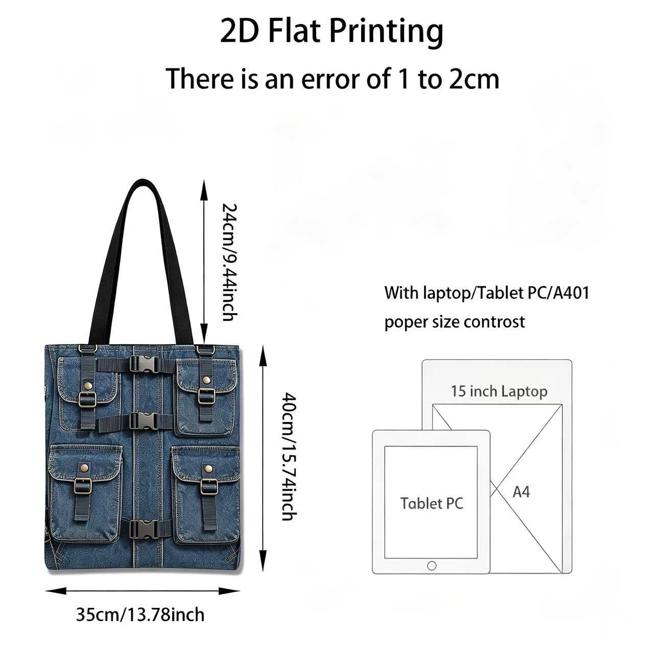 1pc Vintage Practical Multi-Pocket Jacket-Style 2D Double-Sided Print Tote Bag 2