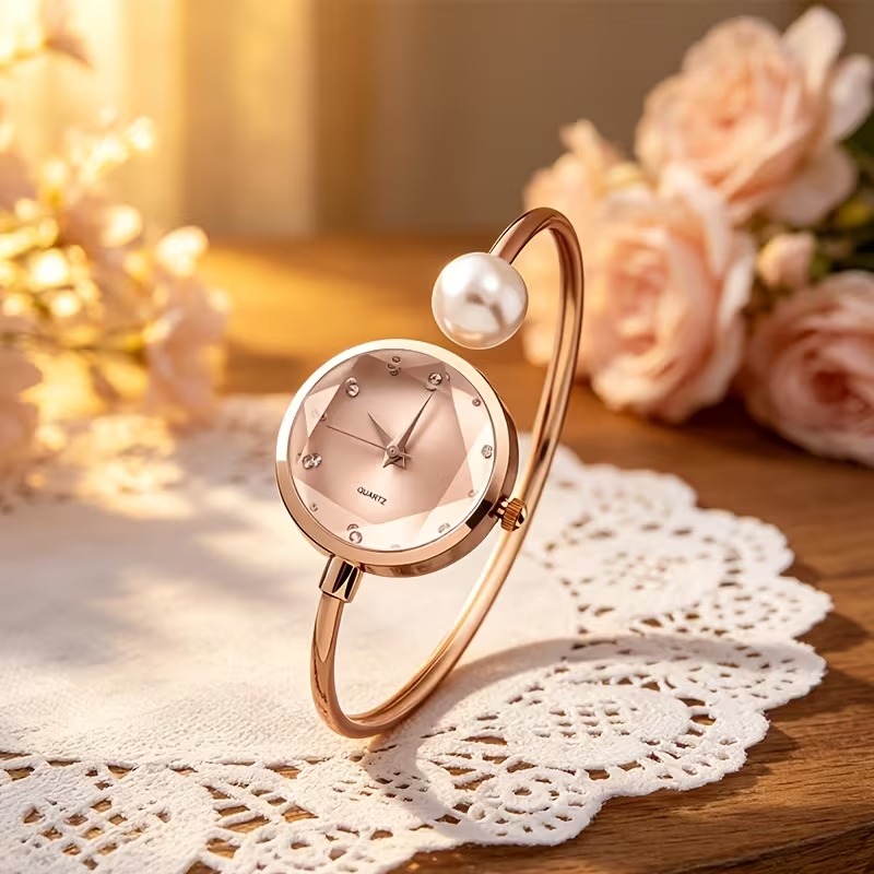 2pcs Luxury Women's Watch & Bracelet Set with Stylish Round Dial, an Ideal Gift for Mother's Day, Birthdays, Ramadan, Anniversaries and Daily Wear 7