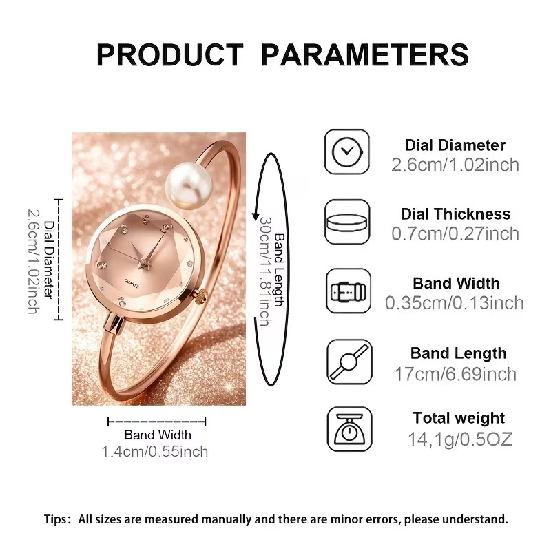 2pcs Luxury Women's Watch & Bracelet Set with Stylish Round Dial, an Ideal Gift for Mother's Day, Birthdays, Ramadan, Anniversaries and Daily Wear 8