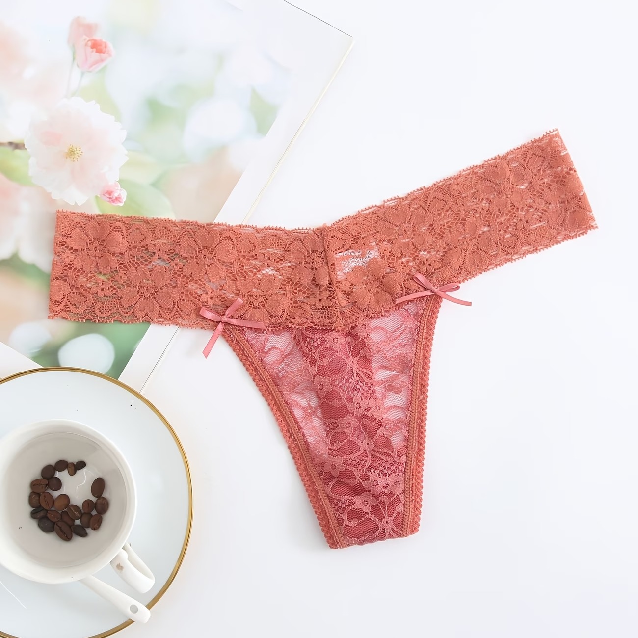 Random 4-Pack Colors Lace Women'S Low-Waist Sheer Sexy Panties T-Back Thong 2