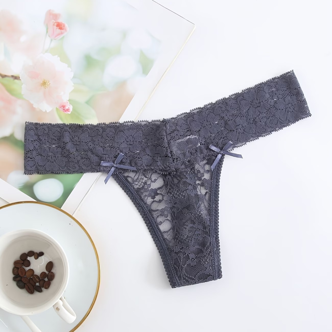 Random 4-Pack Colors Lace Women'S Low-Waist Sheer Sexy Panties T-Back Thong 3