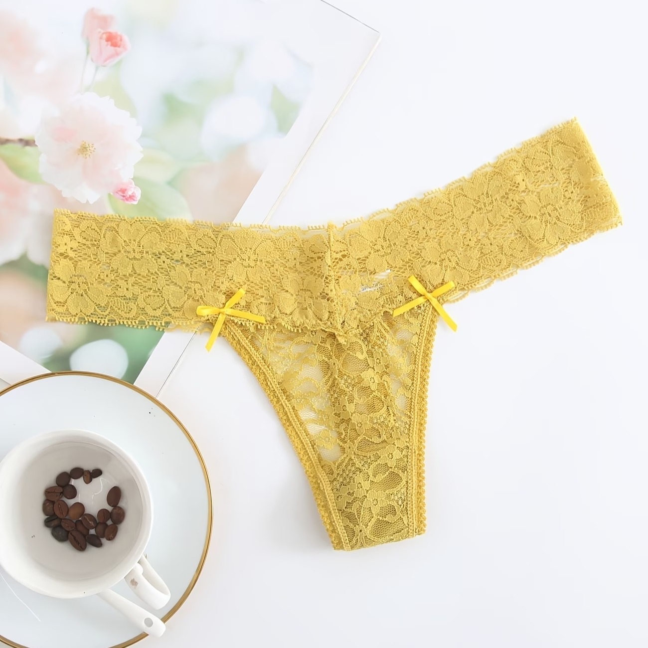 Random 4-Pack Colors Lace Women'S Low-Waist Sheer Sexy Panties T-Back Thong 4