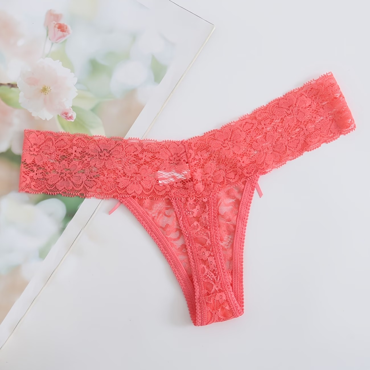 Random 4-Pack Colors Lace Women'S Low-Waist Sheer Sexy Panties T-Back Thong 6