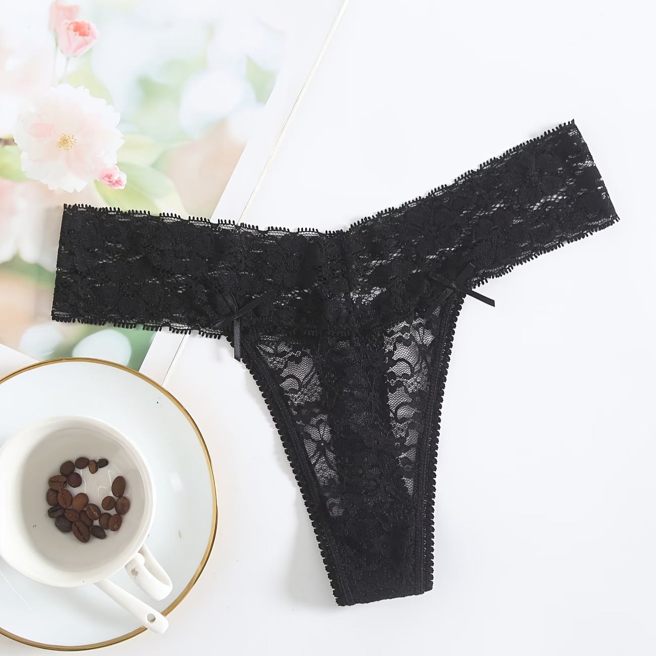 Random 4-Pack Colors Lace Women'S Low-Waist Sheer Sexy Panties T-Back Thong 7
