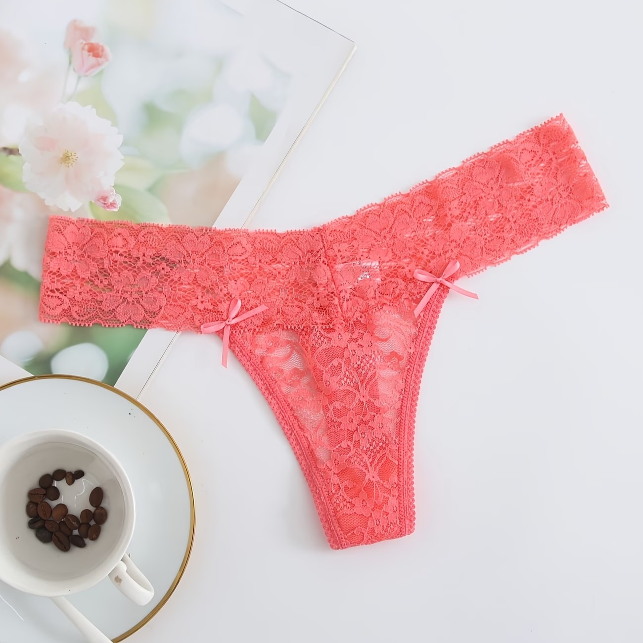 Random 4-Pack Colors Lace Women'S Low-Waist Sheer Sexy Panties T-Back Thong 8