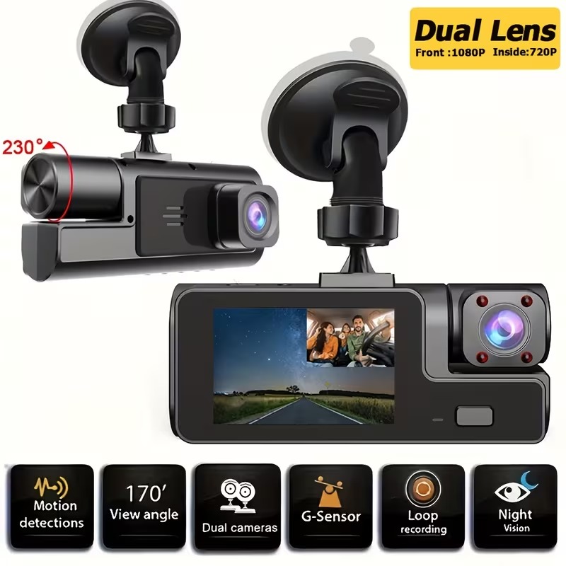 Dash Cam Front And Inside, Front Camera 1080P And Inside Camera 720P Recording Car DVR Cam with 170° Wide Angle 2