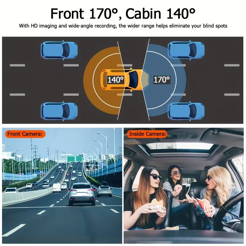 Dash Cam Front And Inside, Front Camera 1080P And Inside Camera 720P Recording Car DVR Cam with 170° Wide Angle 9