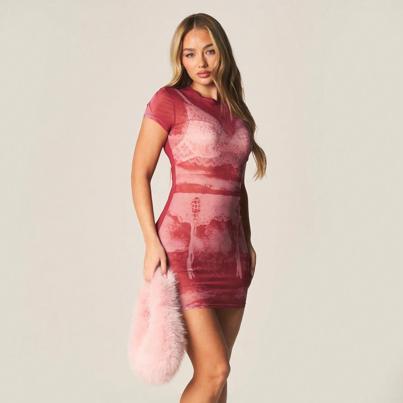 MISSGUIDED Burgundy Short Sleeve Mesh Mini Dress 6