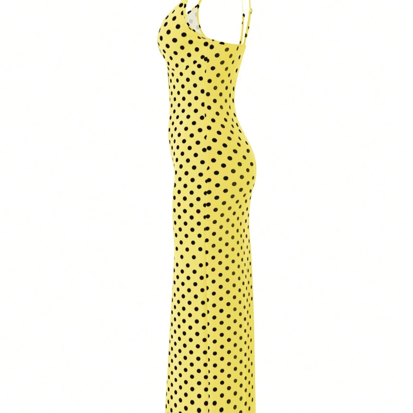 LovelyWholesale Women's Sexy Lace Trim V-Neck Adjustable Strap Bodycon Long Summer Dress Yellow Elegant 3