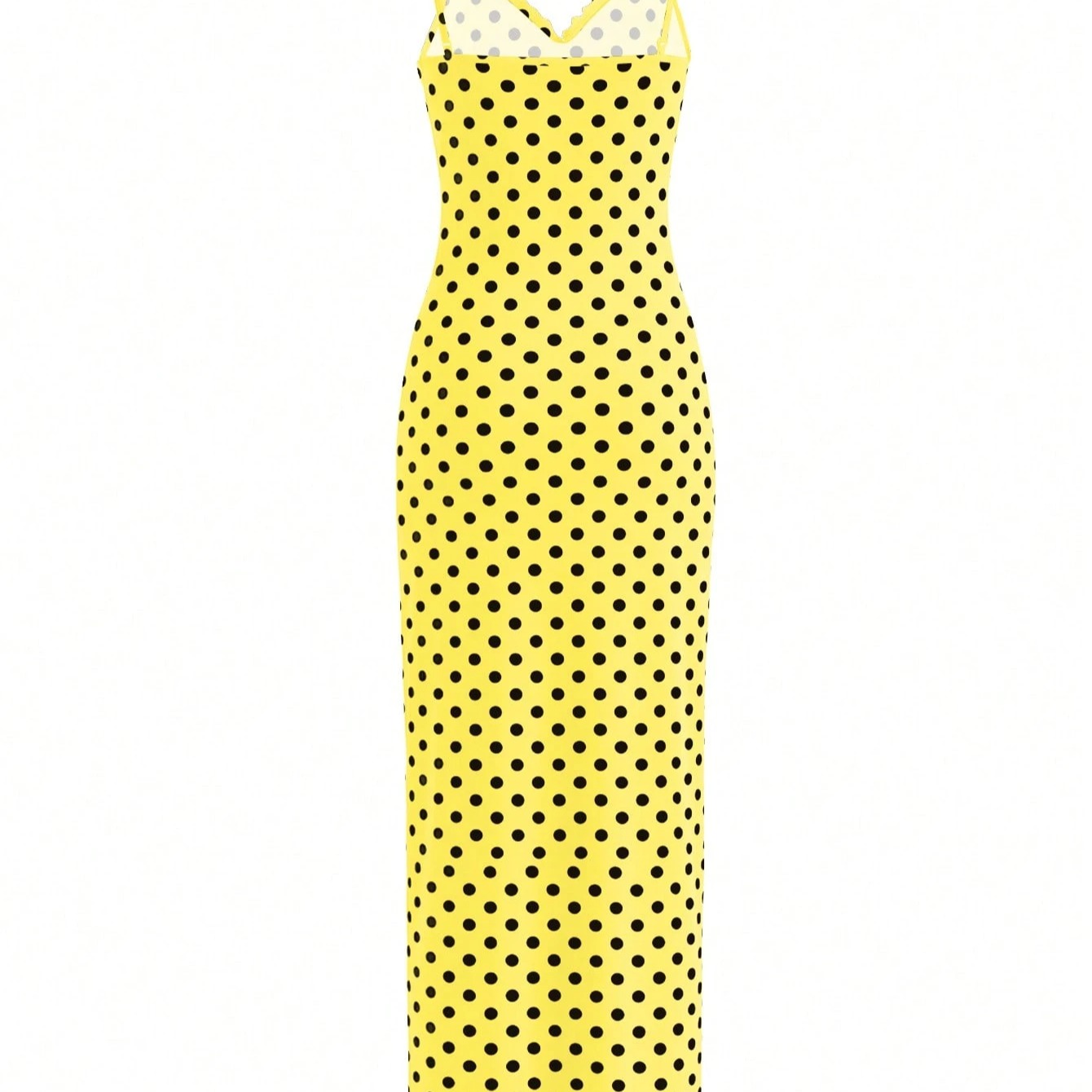 LovelyWholesale Women's Sexy Lace Trim V-Neck Adjustable Strap Bodycon Long Summer Dress Yellow Elegant 4