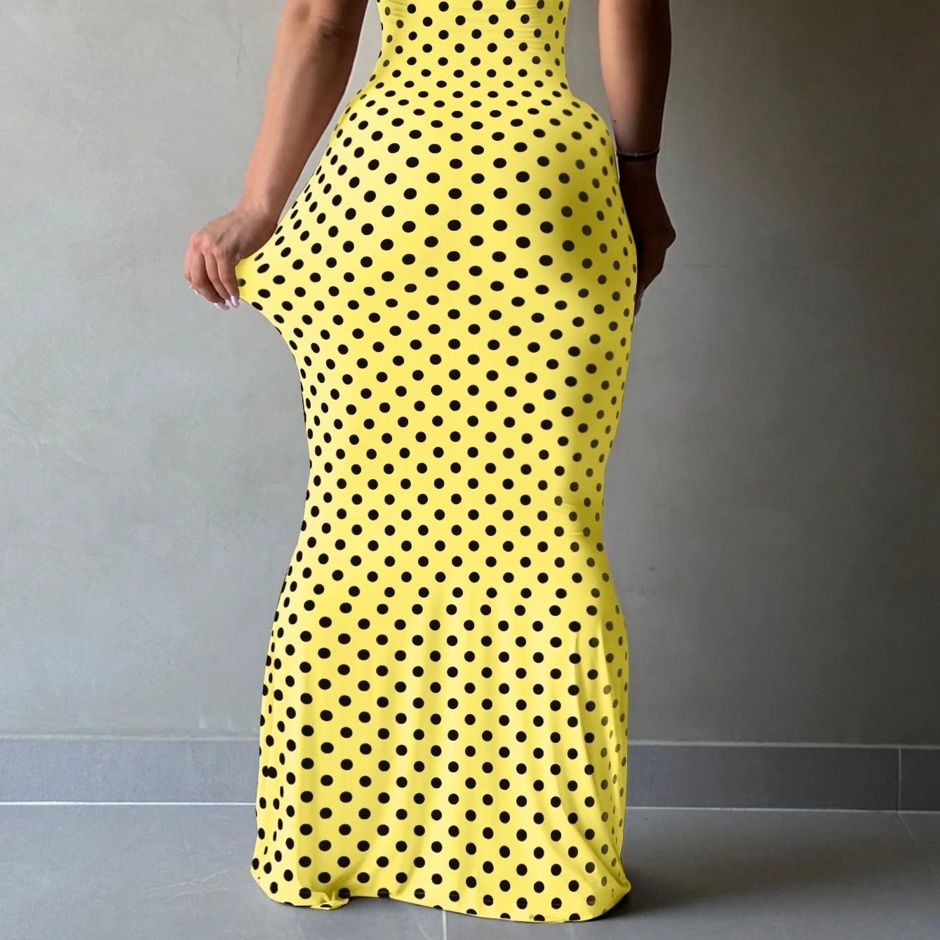 LovelyWholesale Women's Sexy Lace Trim V-Neck Adjustable Strap Bodycon Long Summer Dress Yellow Elegant 7