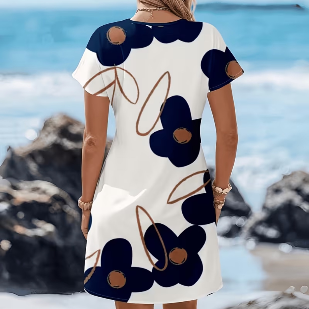 Summer Short Sleeve V-Neck Mini Skirt Floral Print 3