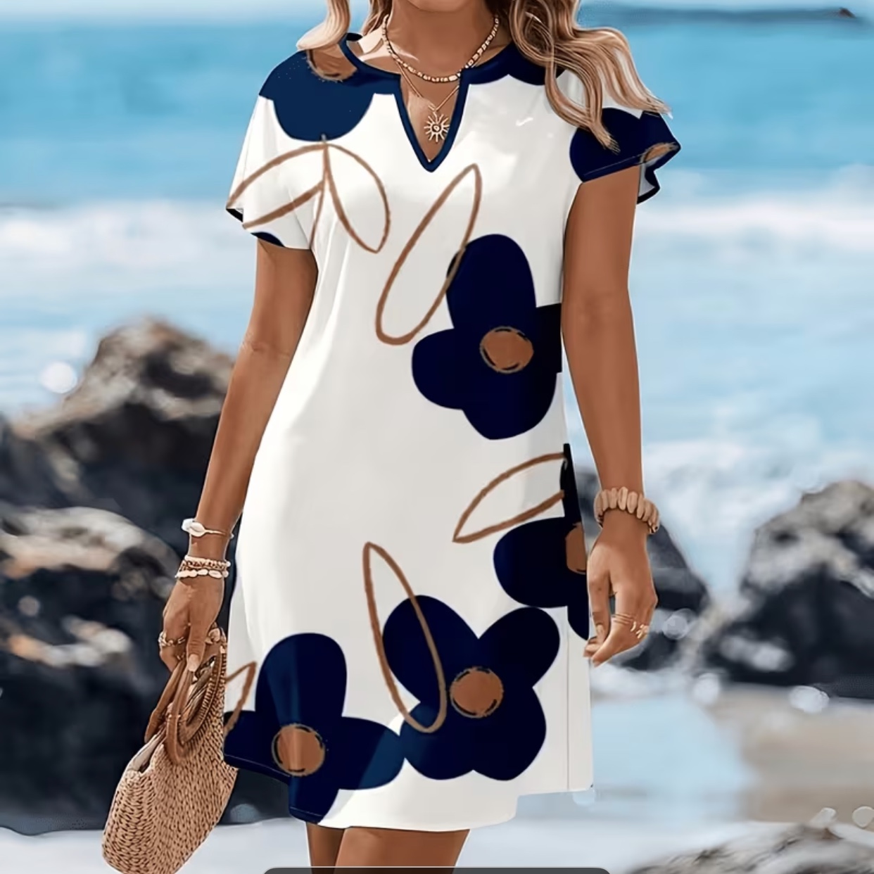 Summer Short Sleeve V-Neck Mini Skirt Floral Print 4